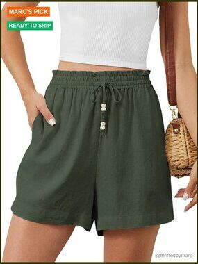 Women's Linen Shorts Drawstring Elastic Waist Casual Summer Beach
